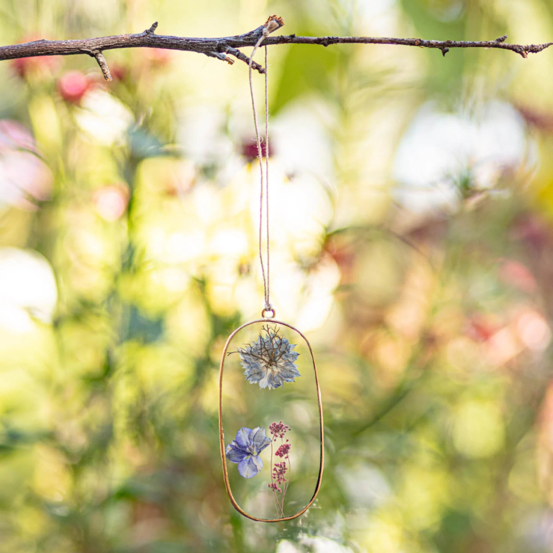 Rosy Rings Wildflower Squoval Pressed Floral Suncatcher