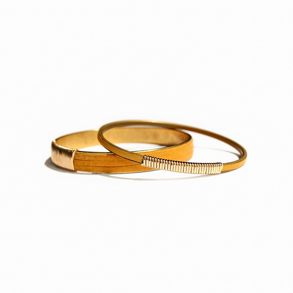 Bloom Jewelry Saffron Leather Channel Bangles — The Perfect Petal